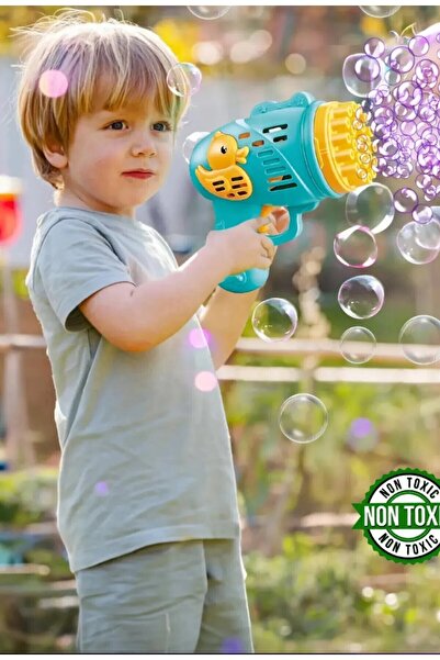 ZıpZıpBox Duck Çok Delikli Pilli Köpük Atan Tabanca Baloncuk Köpük Tabancası + 500 ml Baloncuk Sıvısı Likiti