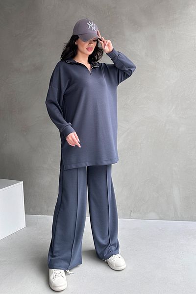 adba style Women's Modal Combed Cotton Oversize Metal Zipper Hijab Tunic Suit 4029
