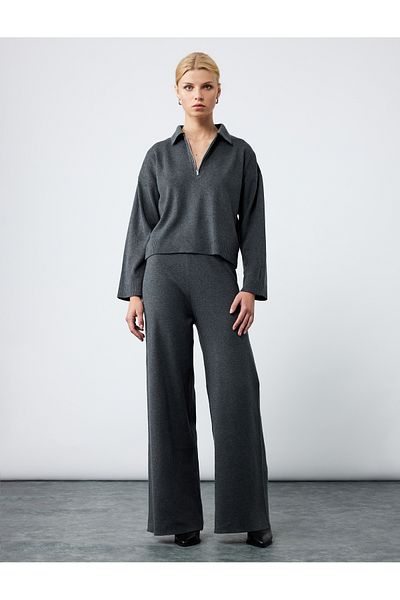 Koton Zippered Polo Neck Long Sleeve Oversize Sweater