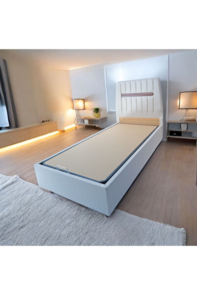 MİRAÇ YATAK BAZA 90x190 Royal Set Baza Başlık Bej Keten