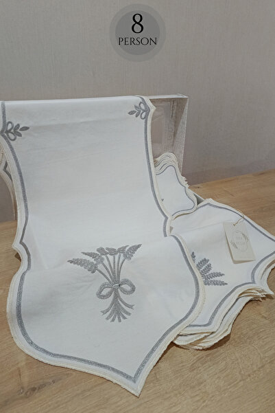 NB Neubella Home طقم مفرش مطرز فاخر مكون من 17 قطعة من الكتان الأمريكي لـ 8 أ...