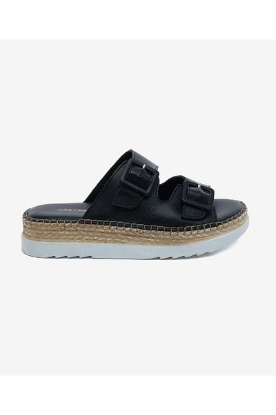 Greyder Women's Black Genuine Leather Slippers 5Y2Tt50757