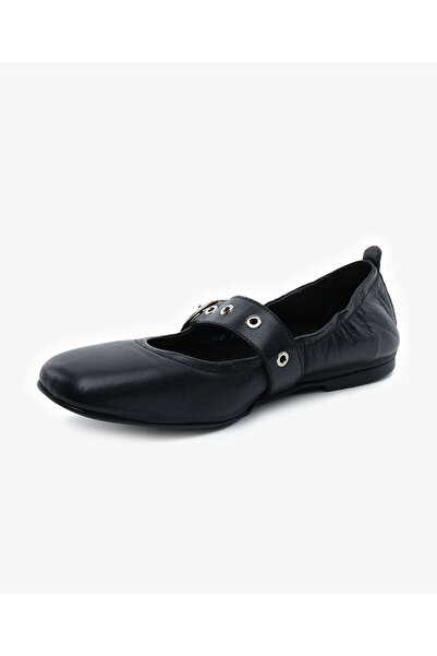 Greyder Women's Black Genuine Leather Ballerinas 5Y2Ka34360