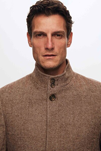 D'S Damat Παλτό με κανονική εφαρμογή καφέ Houndstooth με γιακά