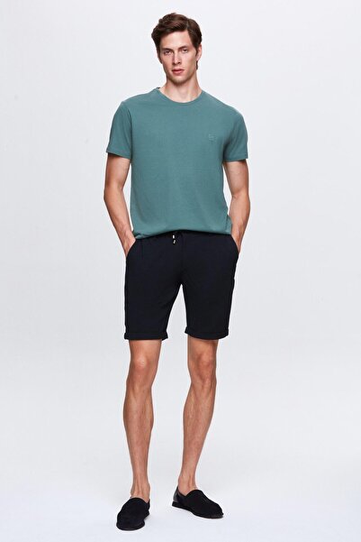 D'S Damat Ds Damat Lacivert Beli Lastikli Bağcık Detaylı Duble Paça Viskonlu Jogger Şort