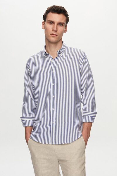 D'S Damat Μπλε ριγέ μπλουζάκι Ds Damat Slim Fit