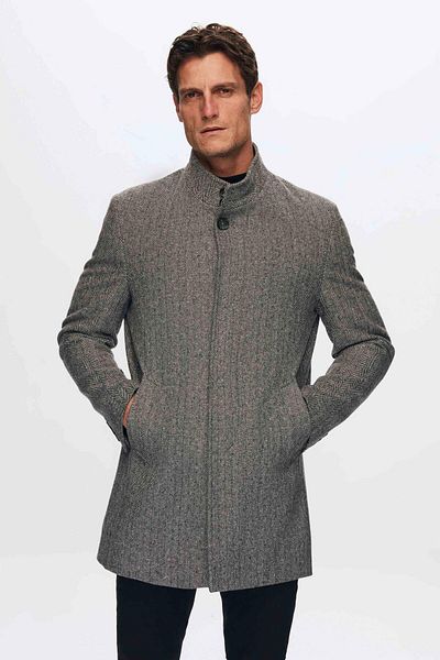 D'S Damat Παλτό με γιακά Ds Damat Regular Fit Grey Houndstooth