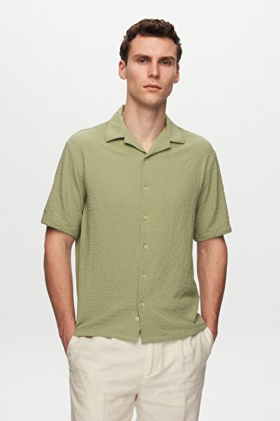 D'S Damat Ds Groom Relaxed Green Seersucker Short Sleeve Wrinkle-Free Shirt