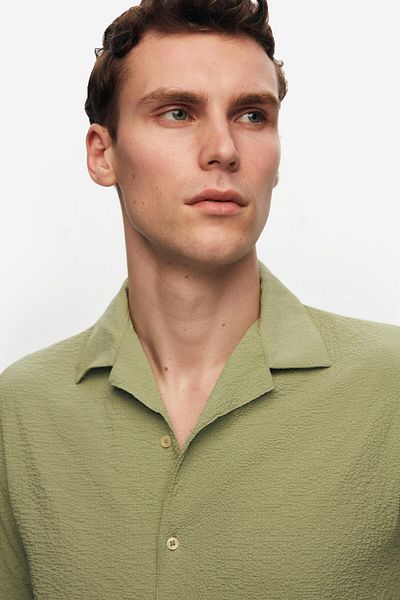 D'S Damat Ds Damat Relaxed Green Seersucker κοντομάνικο πουκάμισο χωρίς τσακισμένο