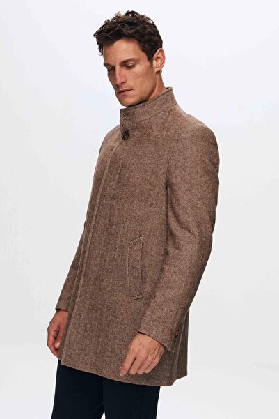 D'S Damat Παλτό με κανονική εφαρμογή καφέ Houndstooth με γιακά
