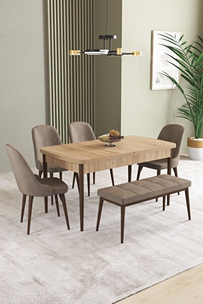 asaella mobilya Ikon Meşe Desen 80x132 Mdf Açılabilir Yemek Masası Takımı 4 S...