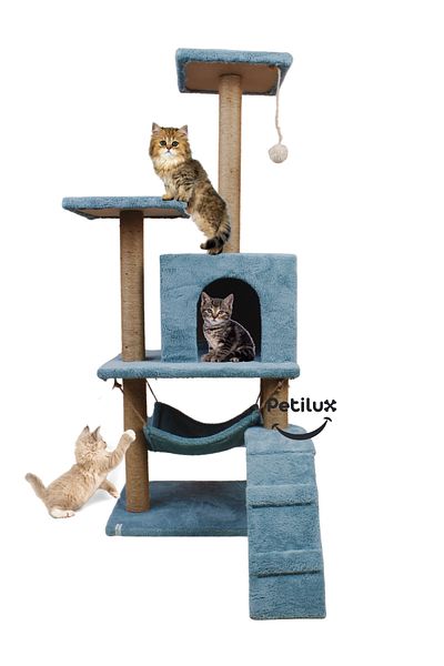 Petilux Multi-Purpose Multi-Tier Cat Play & Activity House with Rest Hammock Nest Scratching Post