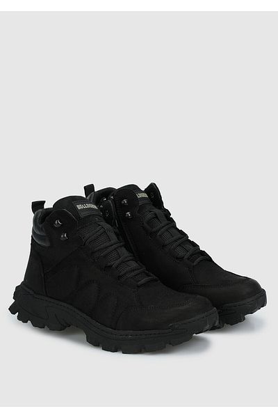 Bulldozer Black Leather Men's Outdoor Boots