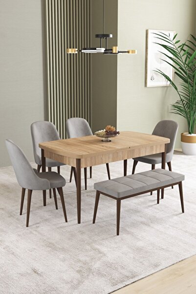 asaella mobilya Ikon Meşe Desen 80x132 Mdf Açılabilir Yemek Masası Takımı 4 S...