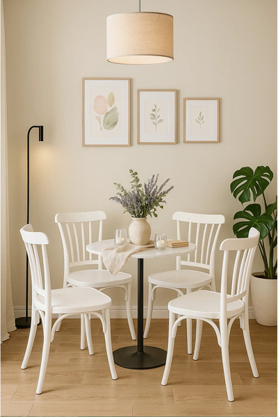 SANDALİE 4 Adet Alara Beyaz Mutfak Sandalyesi, Yemek, Bahçe, Kafe, Modern Sandalye