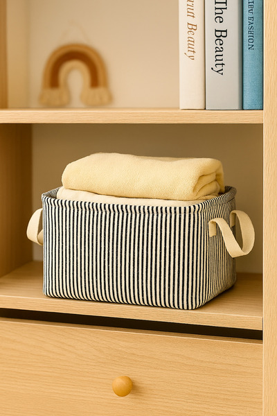 LUXWAY HOME No. 2 Black Striped Rectangular Basket Foldable Decorative Organizer Basket - Multi-Purpose Use