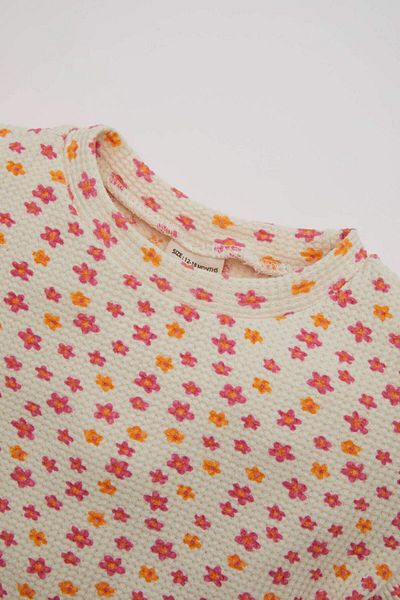 DeFacto Baby Girl Crew Neck Floral Waffle Short Sleeve T-Shirt D4340A524Sm