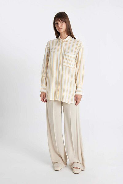 DeFacto Relaxed Fit Striped Viscose Tunic - Long Sleeve D5591AX24HS