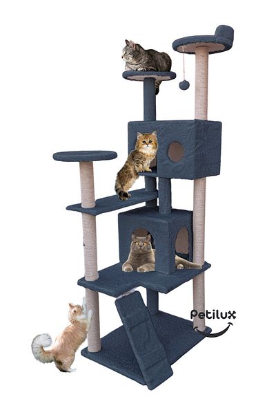 Petilux Multi-Storey Cat House and Scratching Tower Cat Play and Rest Area with Jute Drawstring Scratching Area