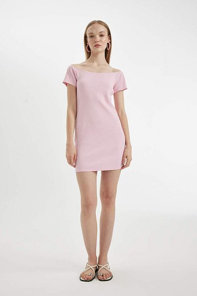 DeFacto Strapless Ribbed Bodycon Mini Dress - Short Sleeve Camisole A7362AX24SM