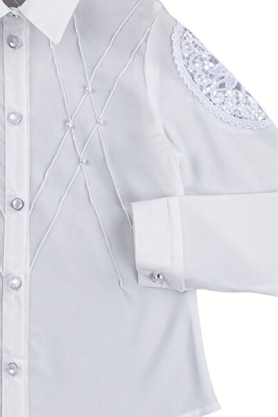 Elayza DANTEL GARNİLİ İNCİ BEZELİ KIZ ÇOCUK OKUL GÖMLEĞİ/ BEYAZ GÖMLEK 339/340