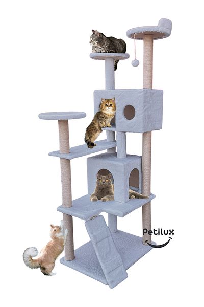 Petilux Multi-Storey Cat House and Scratching Tower Cat Play and Rest Area with Jute Drawstring Scratching Area