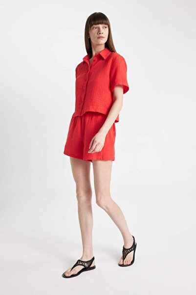 DeFacto High Waist Short Leg Muslin Shorts - Relax Fit D0567AX24SM