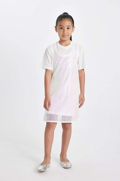 DeFacto Girls 2Pcs Set Short Sleeve T-Shirt Strap Dress D3963A824Hs