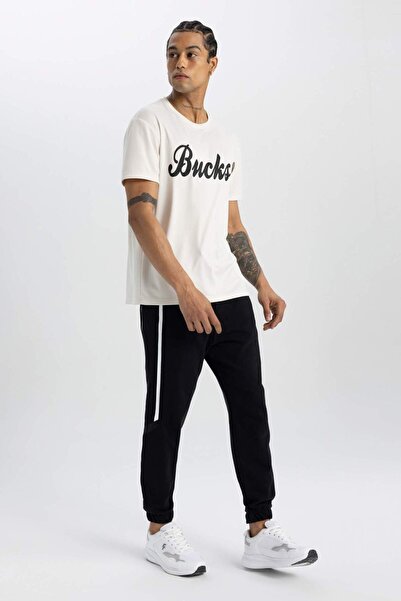 DeFacto Defactofit Slim Jogger Sweatpants Nba Milwaukee Bucks Standard Fit Elastic Leg B3913Ax24Sp