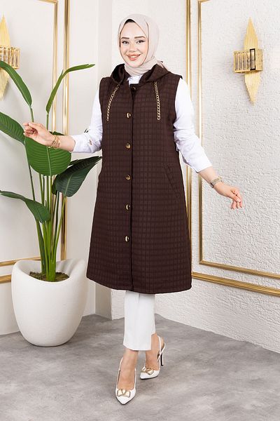 Tesettür Dünyası Hooded Quilted Vest Tsd250209 Bitter Brown
