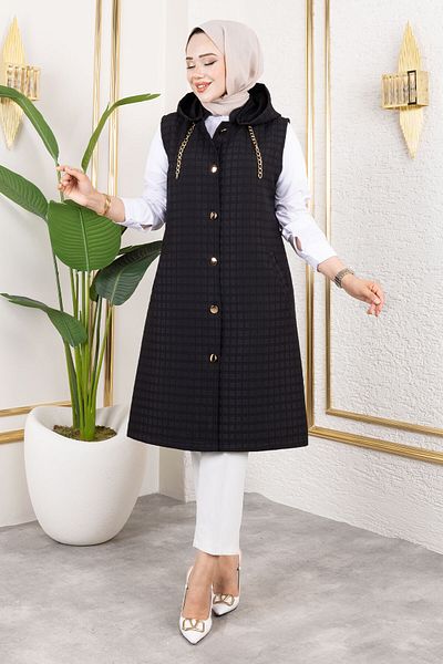 Tesettür Dünyası Hooded Quilted Vest Tsd250209 Black