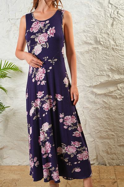 ESPİNA Women's Viscose Floral Print Zero Sleeve Summer Mini Size Dress