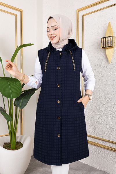 Tesettür Dünyası Hooded Quilted Vest Tsd250209 Navy Blue