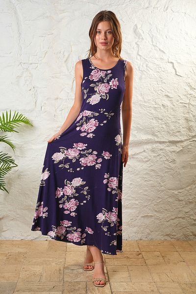 ESPİNA Women's Viscose Floral Print Zero Sleeve Summer Mini Size Dress