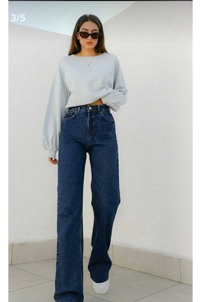 Lixera Rita Pantaloni largi Palazzo cu talie super inalta din Lycra albastru inchis