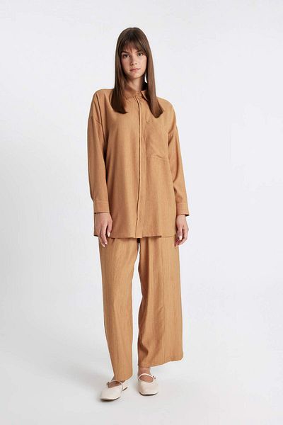 DeFacto Relax Fit Crinkle ύφασμα μακρυμάνικο πουκάμισο Hijab Tunic C6482AX24SM