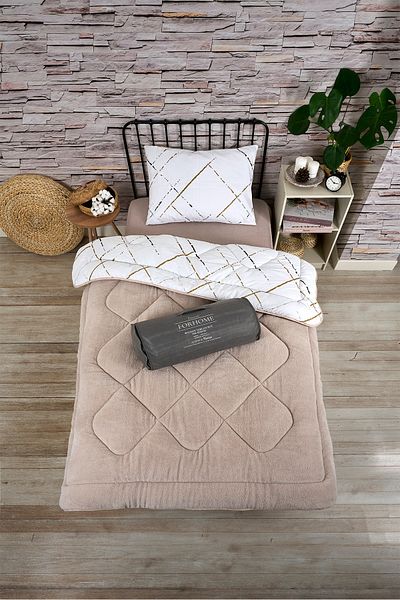 Sudemhome Μονό διπλής όψης Luxury Welsoft Elite Πάπλωμα Soft Fleece Πάπλωμα και Μαξιλαροθήκη Reflection Beige