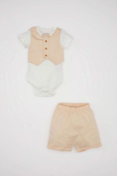 DeFacto 2-teiliges gewebtes Set für Babys – Body-Shorts mit kurzen Ärmeln und Druckknöpfen C4361a524sm