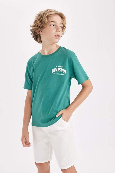 DeFacto Tricou cu mânecă scurtă cu imprimeu pentru băiat, oversize, cu decolteu lat, D2242A824HS