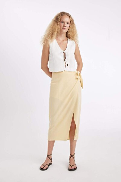 DeFacto Linen Midi Skirt with Slit - A6830AX24SM
