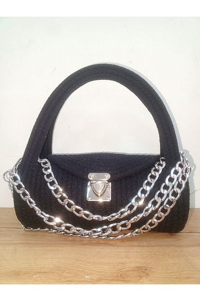 AZR HOME DESİGN Natural Jute Rope Black Hand Bag Day Bag 27X12