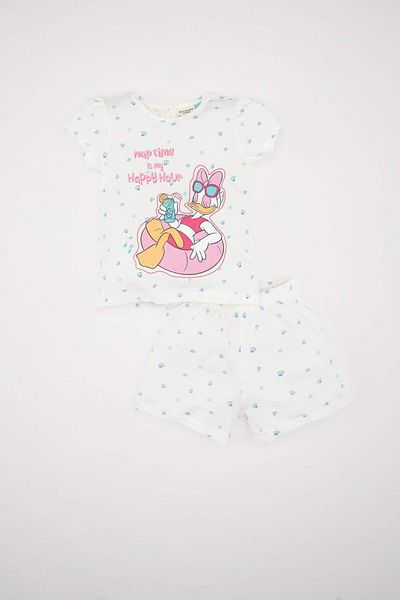 DeFacto Set pijamale fetiță Daisy Duck din bumbac pieptănat Top cu mâneci scurte Pantaloni scurți cu talie elastică C5070A524HS