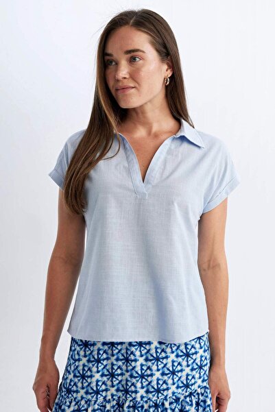 DeFacto Regular Fit Flamlı Pamuk Kısa Kollu Polo Yaka Gömlek D2808AX24SM