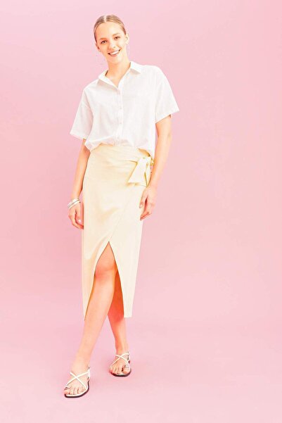 DeFacto Linen Midi Skirt with Slit - A6830AX24SM