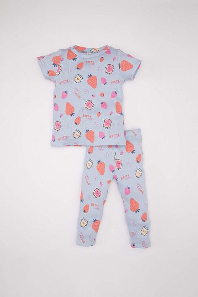 DeFacto Corded Short Sleeve Baby Girl Pajama Set - Patterned, C3477a524sm