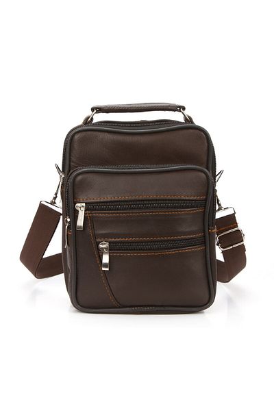 Newish Men's Genuine Leather Crossbody Long Strap Hand and Shoulder Bag - Brown