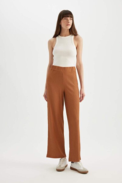 DeFacto Wide Leg Geniş Bol Paça Beli Lastikli Bürümcük Pantolon C0200AX24SP