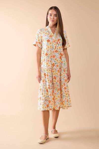 DeFacto Patterned Apaş Collar Short Sleeve Midi Dress C9494Ax24Hs
