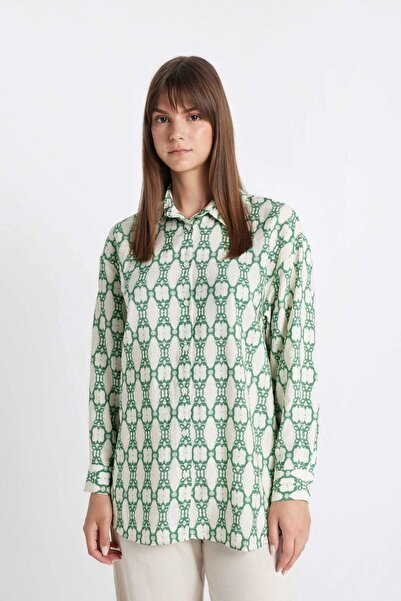 DeFacto Relax Fit Desenli Uzun Kollu Gömlek Tunik D1435AX24HS