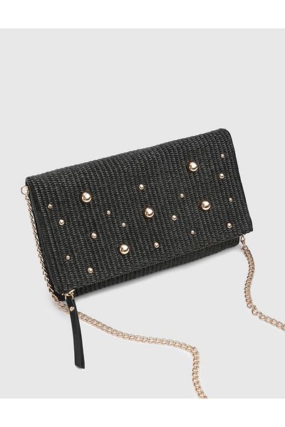 İLVİ Turangi Wicker Leather Black Women's Handbag